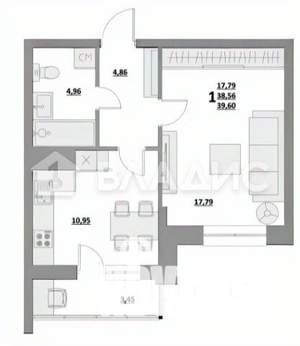 1-к квартира, вторичка, 39м2, 4/10 этаж