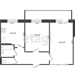2-к квартира, вторичка, 45м2, 9/9 этаж