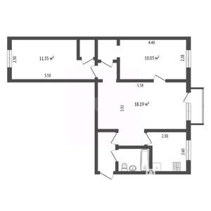 3-к квартира, вторичка, 55м2, 2/5 этаж