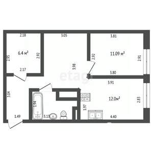 1-к квартира, вторичка, 52м2, 8/18 этаж