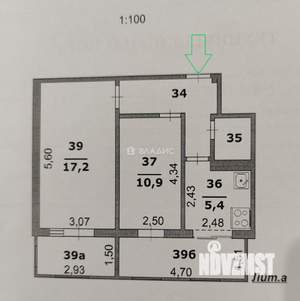 2-к квартира, вторичка, 54м2, 1/5 этаж