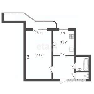 1-к квартира, вторичка, 39м2, 5/15 этаж
