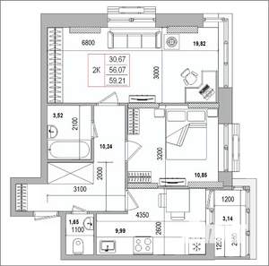 2-к квартира, вторичка, 59м2, 11/16 этаж