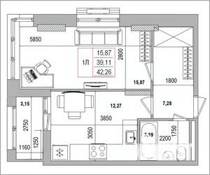1-к квартира, вторичка, 42м2, 12/16 этаж