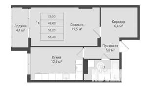 1-к квартира, вторичка, 53м2, 5/17 этаж