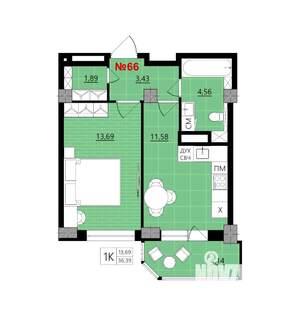 1-к квартира, вторичка, 36м2, 7/18 этаж
