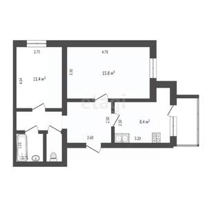2-к квартира, вторичка, 49м2, 1/14 этаж
