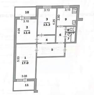 3-к квартира, вторичка, 71м2, 9/9 этаж