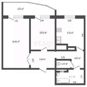 2-к квартира, вторичка, 60м2, 3/6 этаж