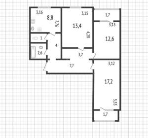 3-к квартира, вторичка, 74м2, 9/10 этаж