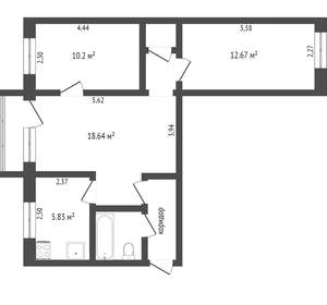 3-к квартира, вторичка, 54м2, 3/5 этаж