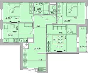 3-к квартира, вторичка, 85м2, 6/7 этаж