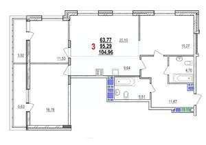 3-к квартира, строящийся дом, 105м2, 6/18 этаж