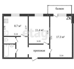 2-к квартира, вторичка, 53м2, 4/10 этаж