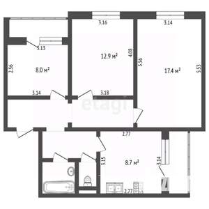 3-к квартира, вторичка, 64м2, 8/10 этаж