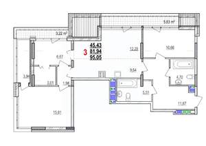 3-к квартира, строящийся дом, 95м2, 15/18 этаж