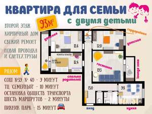 4-к квартира, вторичка, 93м2, 2/12 этаж