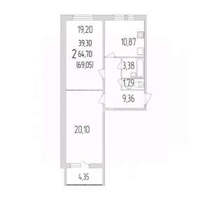 2-к квартира, вторичка, 65м2, 1/11 этаж