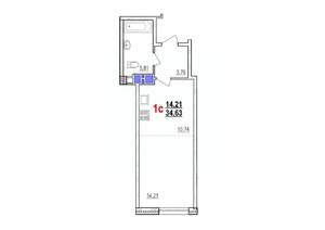 1-к квартира, строящийся дом, 35м2, 4/18 этаж