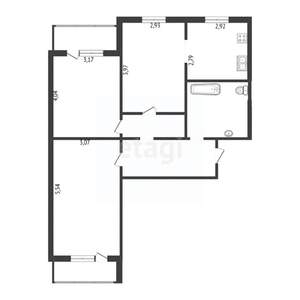 3-к квартира, вторичка, 74м2, 6/9 этаж
