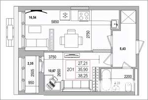 2-к квартира, вторичка, 38м2, 16/16 этаж