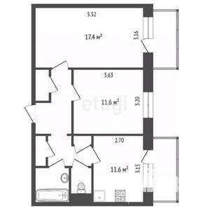 2-к квартира, вторичка, 51м2, 7/9 этаж