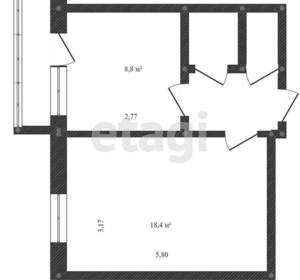 1-к квартира, вторичка, 32м2, 1/9 этаж