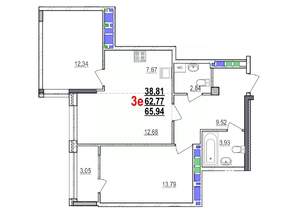 3-к квартира, вторичка, 66м2, 12/18 этаж