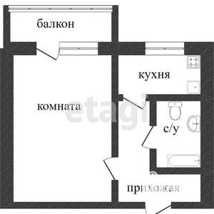 1-к квартира, вторичка, 33м2, 2/5 этаж