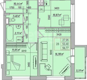2-к квартира, вторичка, 57м2, 3/4 этаж