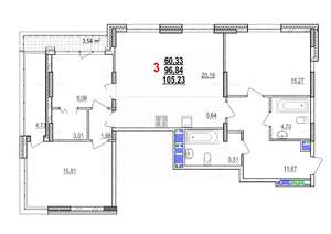 3-к квартира, строящийся дом, 105м2, 14/18 этаж