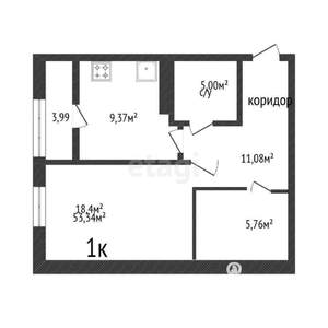 1-к квартира, вторичка, 53м2, 15/19 этаж