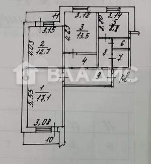 3-к квартира, вторичка, 73м2, 3/9 этаж