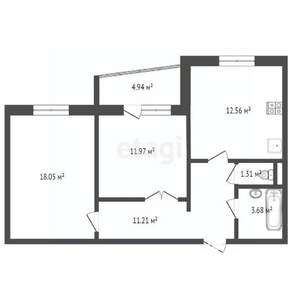 2-к квартира, вторичка, 59м2, 1/9 этаж