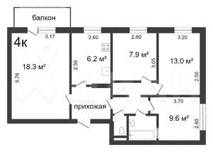 4-к квартира, вторичка, 71м2, 4/9 этаж