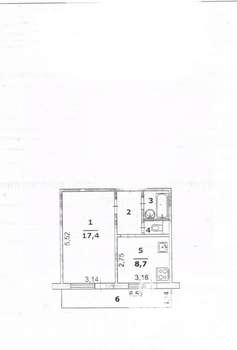 1-к квартира, вторичка, 34м2, 6/9 этаж