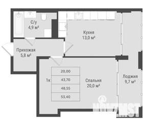 1-к квартира, вторичка, 53м2, 5/17 этаж