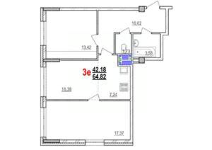 3-к квартира, вторичка, 65м2, 12/18 этаж