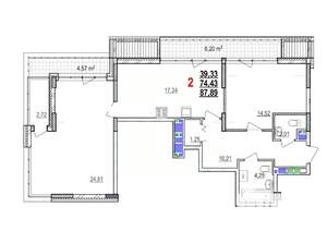 2-к квартира, вторичка, 88м2, 16/18 этаж