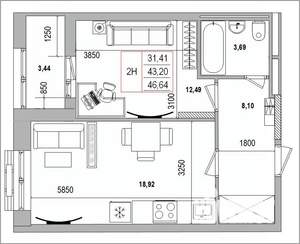 2-к квартира, вторичка, 47м2, 5/16 этаж