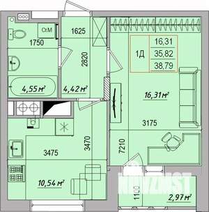 1-к квартира, строящийся дом, 39м2, 7/9 этаж