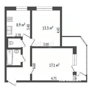 2-к квартира, вторичка, 51м2, 14/16 этаж