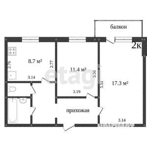 2-к квартира, вторичка, 52м2, 3/9 этаж