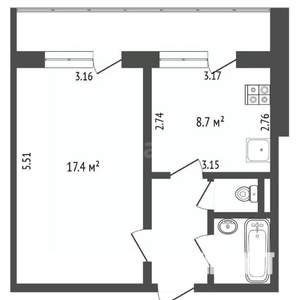 1-к квартира, вторичка, 36м2, 8/12 этаж