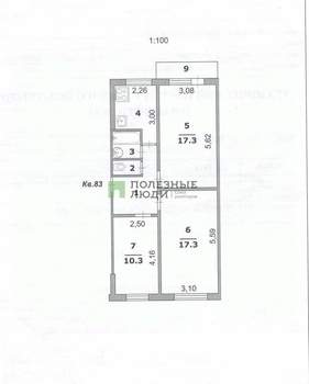 3-к квартира, вторичка, 62м2, 4/5 этаж