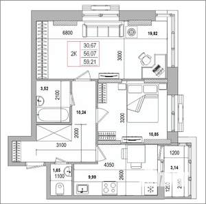 2-к квартира, вторичка, 59м2, 5/16 этаж