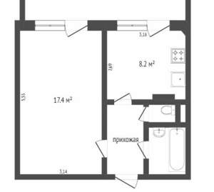 1-к квартира, вторичка, 34м2, 1/10 этаж