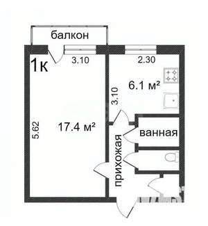 2-к квартира, вторичка, 44м2, 5/5 этаж