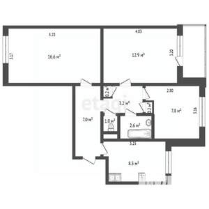 3-к квартира, вторичка, 60м2, 3/9 этаж