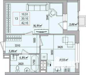 1-к квартира, вторичка, 42м2, 1/7 этаж